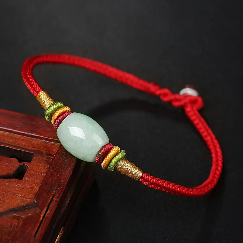 Hand Woven Octagonal Peace Knot Jade Bracelet Red Knitting Hand Rope Jewelry
