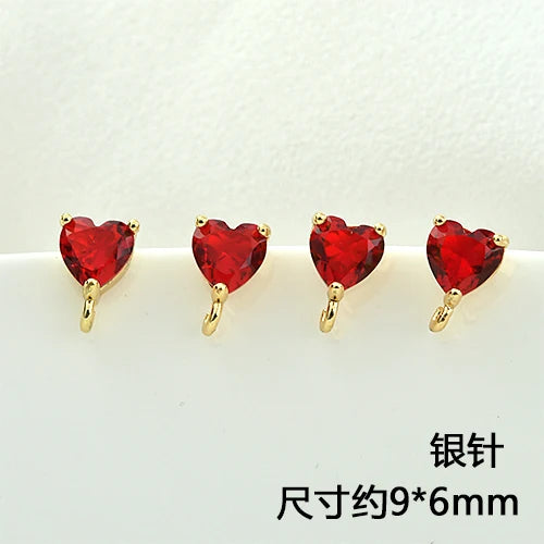 Heart Love Zircon Earrings 925 Silver DIY Jewelry Materials 2PCS