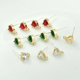 Heart Love Zircon Earrings 925 Silver DIY Jewelry Materials 2PCS