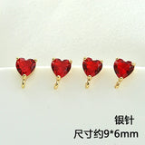 Heart Love Zircon Earrings 925 Silver DIY Jewelry Materials 2PCS