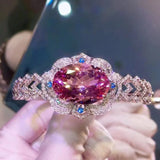Geometric Hollow Charm Bracelet Oval Pink Zircon Wedding Bangle