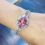 Geometric Hollow Charm Bracelet Oval Pink Zircon Wedding Bangle