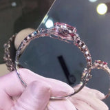 Geometric Hollow Charm Bracelet Oval Pink Zircon Wedding Bangle