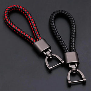 Luxury Rotating Horseshoe Buckle Hand Woven Leather Car Key