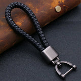 Luxury Rotating Horseshoe Buckle Hand Woven Leather Car Key