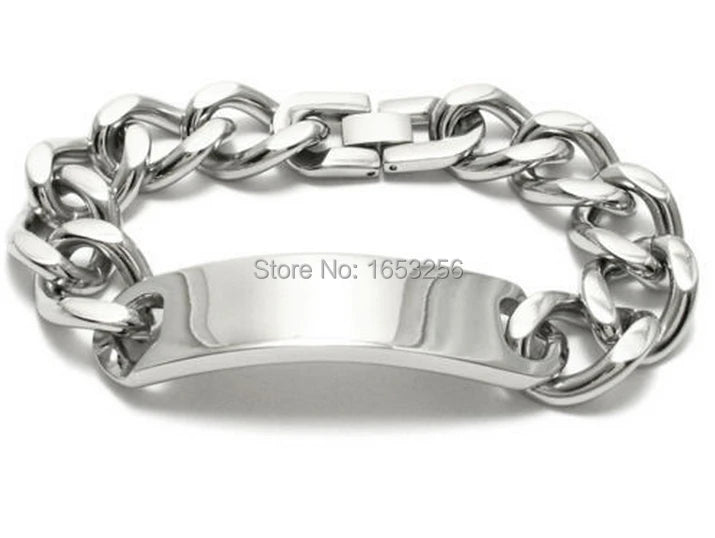 Mens Stainless Steel Chain ID Bracelet 15mm 8.66''