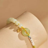 Hetian Jade Beads Bracelet Blessing Pendant Adjustable Women Jewelry