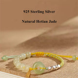 Natural Hetian Jade Beads Bracelet Pendant Safety Buckle Rope Adjustable