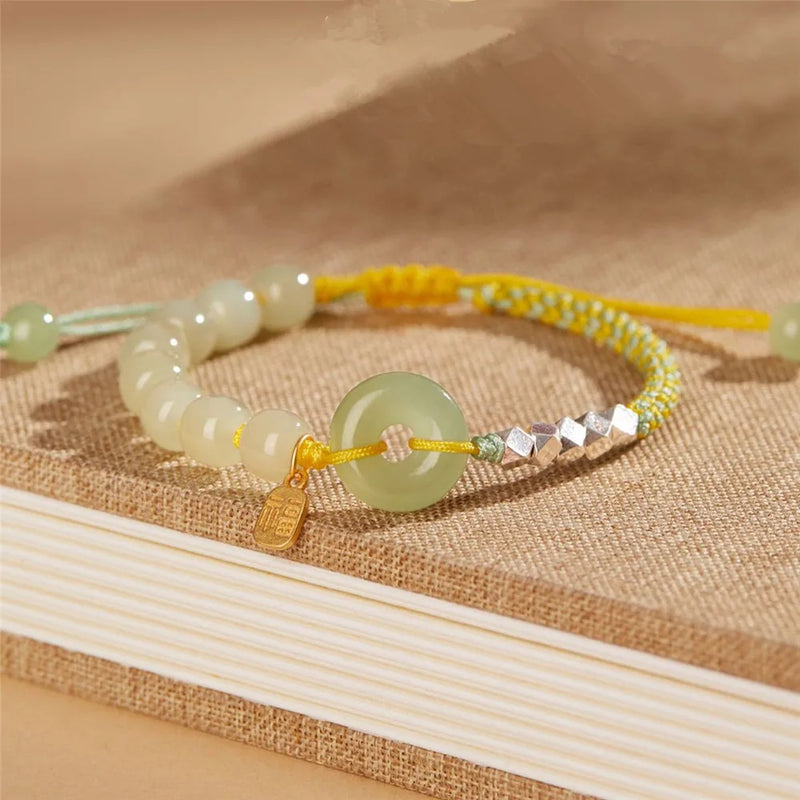 Natural Hetian Jade Beads Bracelet Pendant Safety Buckle Rope Adjustable