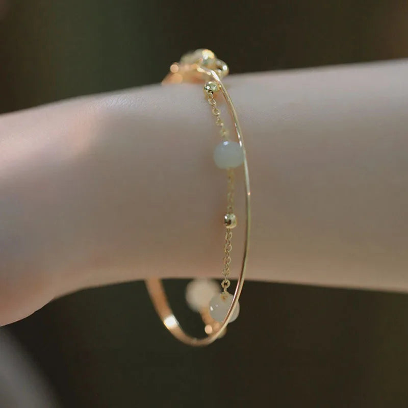 Natural Hetian Jade Bracelet Double-layered Romantic Women Jewelry