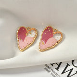 High-Grade Oil Painting Style Foil Heart DIY Earrings Pendant
