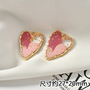 High-Grade Oil Painting Style Foil Heart DIY Earrings Pendant
