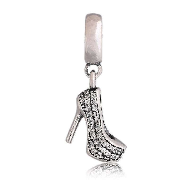 High Heel Dangle 925 Sterling Silver Clear Pave cz Charm