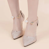 Champagne Pearl Heel Detachable Laces for Women's Shoes