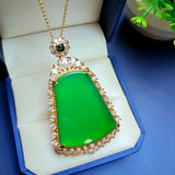 High Ice Green Jades Pendant Zircon Emerald Myanmar Jadeite Charms Necklace