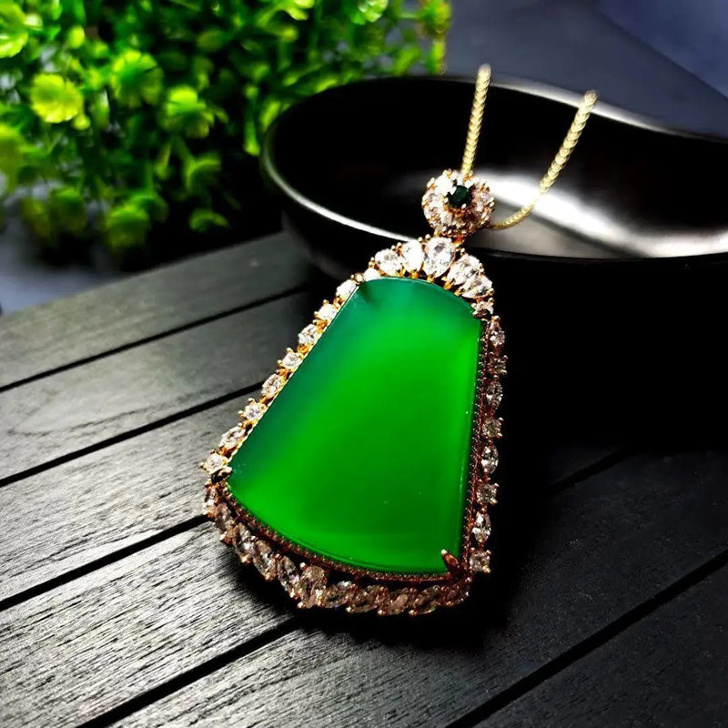 High Ice Green Jades Pendant Zircon Emerald Myanmar Jadeite Charms Necklace