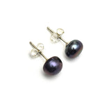 Purple Pink Pearl Stud Earrings, 925 Silver Women Earrings