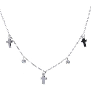 Polish Pave CZ Cross Drop Charm 925 Silver Choker Necklace