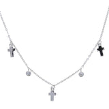 Polish Pave CZ Cross Drop Charm 925 Silver Choker Necklace