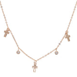 Polish Pave CZ Cross Drop Charm 925 Silver Choker Necklace