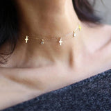 Polish Pave CZ Cross Drop Charm 925 Silver Choker Necklace