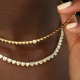 Heart Charm Tennis Chain Necklace 16" Gift Jewelry