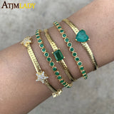 5MM Herringbone Chain CZ Heart Evil Eye Charm Bracelet