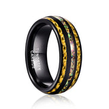 8mm Tungsten Carbide Hawaiian Koa Wood Ring with Opal Inlay Abalone Shell Band