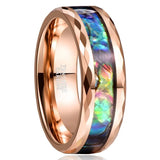 8mm Tungsten Carbide Hawaiian Koa Wood Ring with Opal Inlay Abalone Shell Band