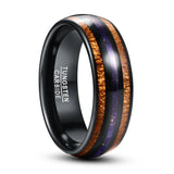 8mm Tungsten Carbide Hawaiian Koa Wood Ring with Opal Inlay Abalone Shell Band