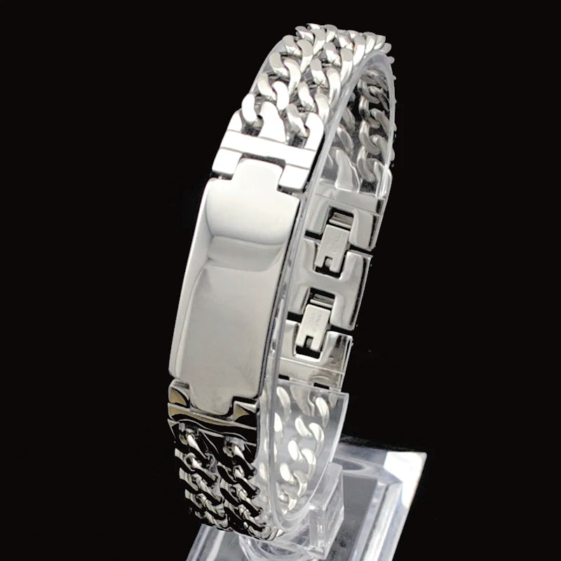Polished Silver Stainless Steel ID Bracelet for Men Women