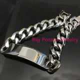 High Polishing Silver Bangle 316L Stainless Steel Chain ID Bracelet