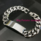 High Polishing Silver Bangle 316L Stainless Steel Chain ID Bracelet
