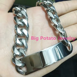 High Polishing Silver Bangle 316L Stainless Steel Chain ID Bracelet