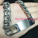 High Polishing Silver Bangle 316L Stainless Steel Chain ID Bracelet