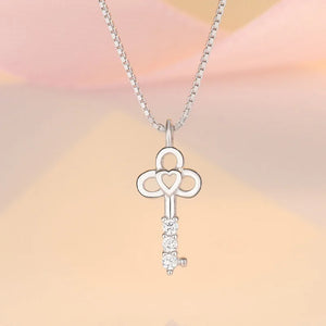925 Silver Love Key CZ Stones Pendant Necklace for Women
