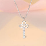 925 Silver Love Key CZ Stones Pendant Necklace for Women