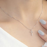 925 Silver Love Key CZ Stones Pendant Necklace for Women