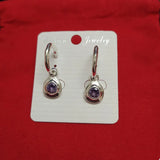 Spanish Silver Purple Crystal Pin Earrings