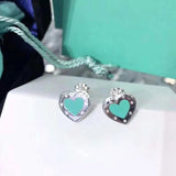 S925 Green Enamel Zircon Heart Earrings, Women Gift