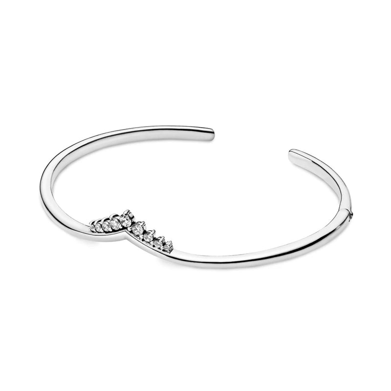 925 Sterling Silver Sparkling Wishbone Bangle Bracelet for Party DIY Jewelry