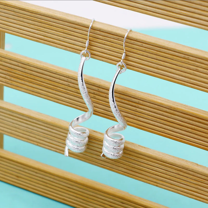 925 Sterling Silver Long Tassel Earrings Geometric Charm Party Jewelry