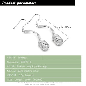 925 Sterling Silver Long Tassel Earrings Geometric Charm Party Jewelry