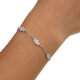925 Silver Fatima Hand Hamsa Charm Link Chain Bracelet Women Wedding Jewelry