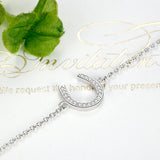925 Sterling Silver Link Bracelet with CZ Crystal Horseshoe Charms