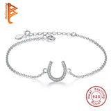 925 Sterling Silver Link Bracelet with CZ Crystal Horseshoe Charms