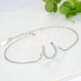 925 Sterling Silver Link Bracelet with CZ Crystal Horseshoe Charms