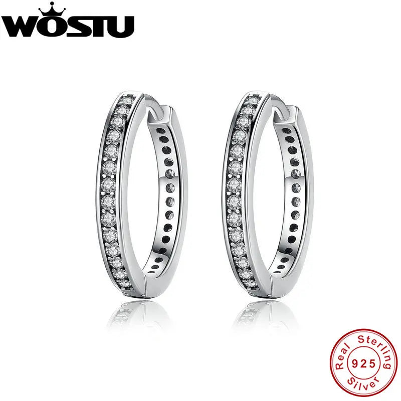 925 Sterling Silver Eternity Hoop Earrings with CZ for Women