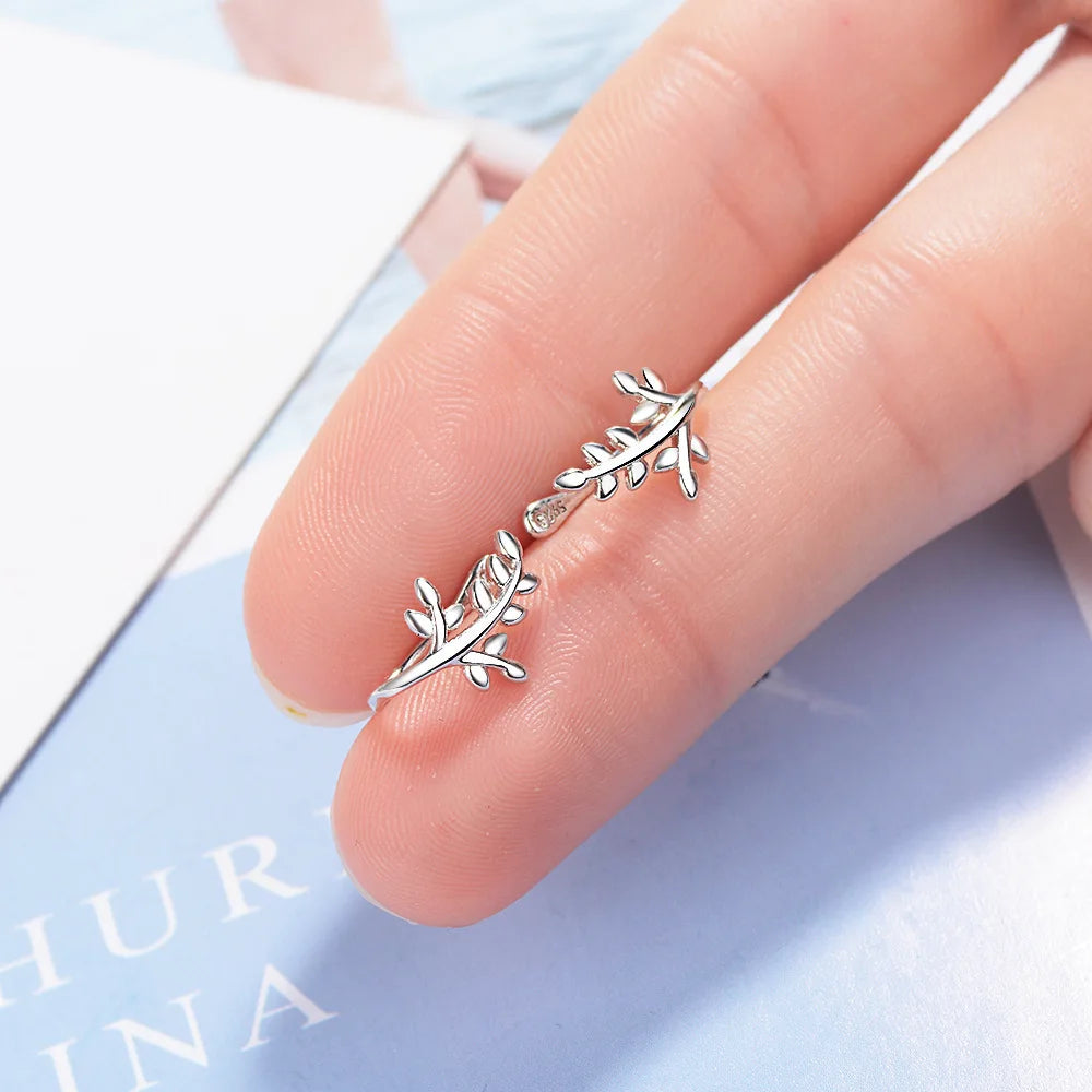 925 Sterling Silver Tree Leaves Ears Clip Vintage Jewelry