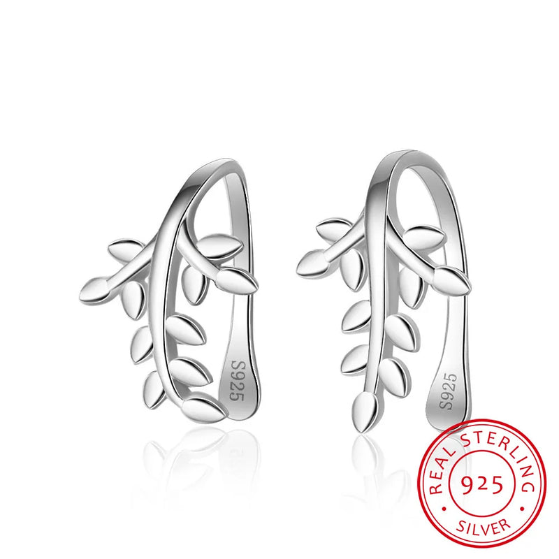 925 Sterling Silver Tree Leaves Ears Clip Vintage Jewelry